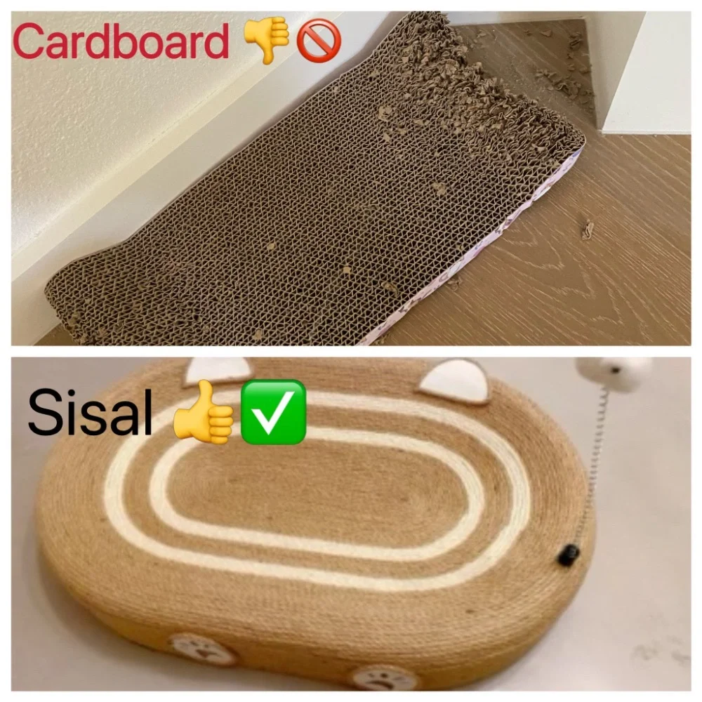 Oval Sisal Cat Scratcher Bed, 24x15 Inch for Big Cats with Spring Teaser Cat Toy